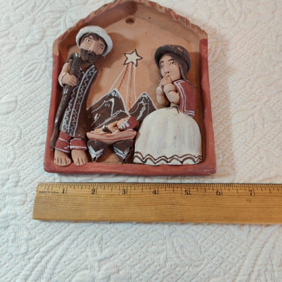 Nativity Wall Plaque Terra Cotta Pottery Handmade In Perú By B. Luck Vintage - Picture 7 of 8